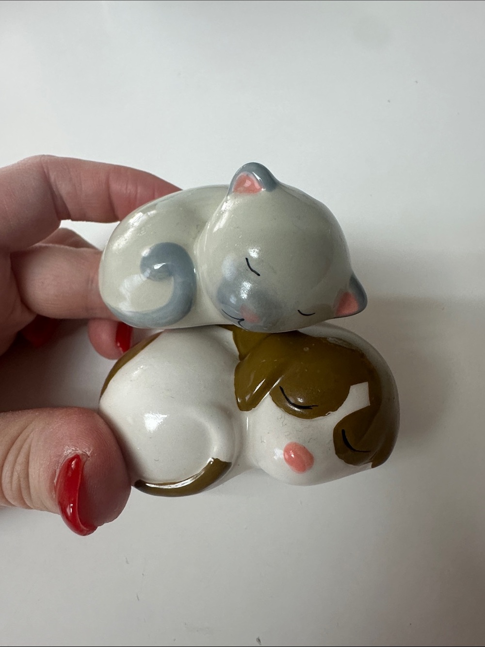 Ceramic Sleeping Cat Salt & Pepper Set - White, Gray, Brown